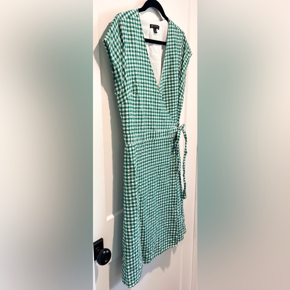 Banana Republic Cotton Linen Gingham Wrap Dress Green White Cottagecore Brunch - Picture 5 of 7